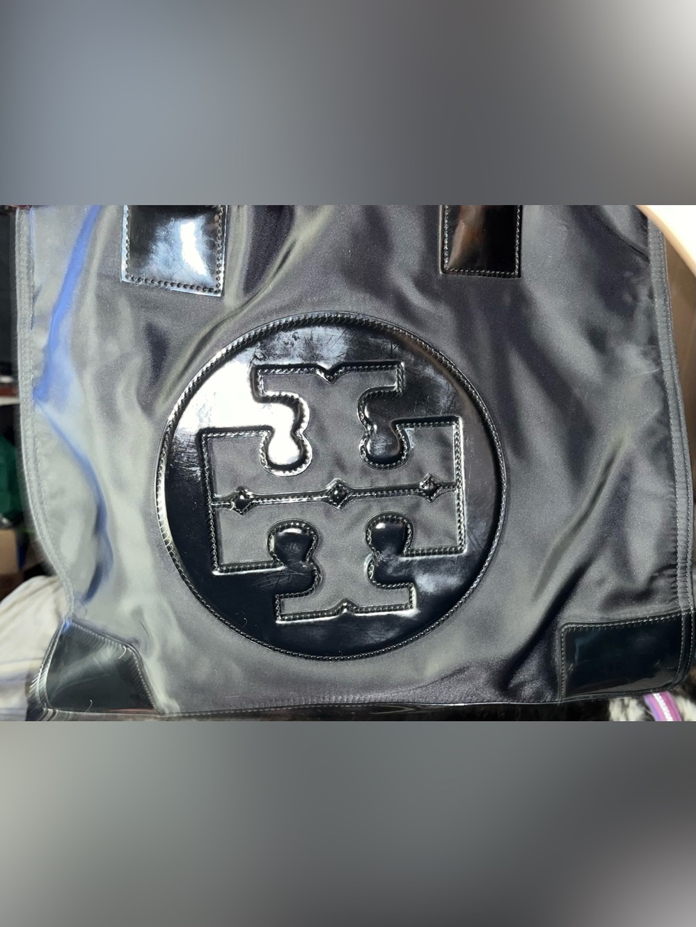 Tory Burch Black Patent Logo Ella Tote Bag